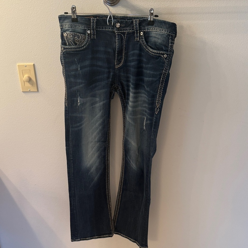 Rock Revival Blue Denim Jeans with Blingy Accents
